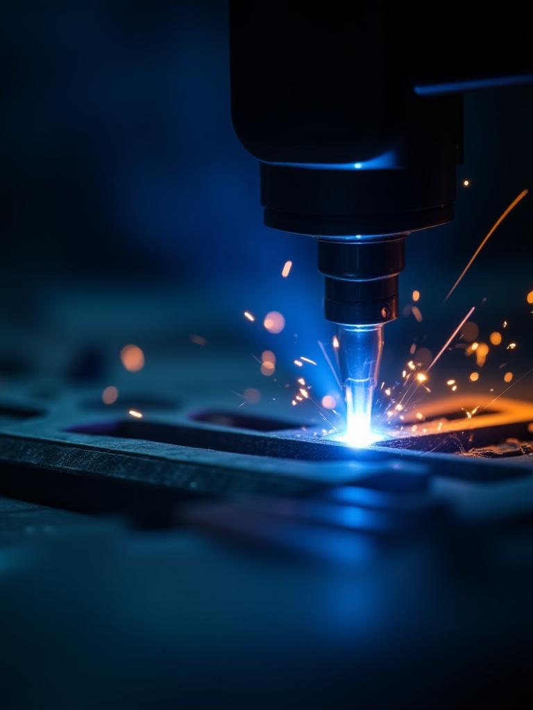 Forging a Digital World, Where Industrial Strength Meets Technological Precision. Close-up of intricate metalwork with technological glow.